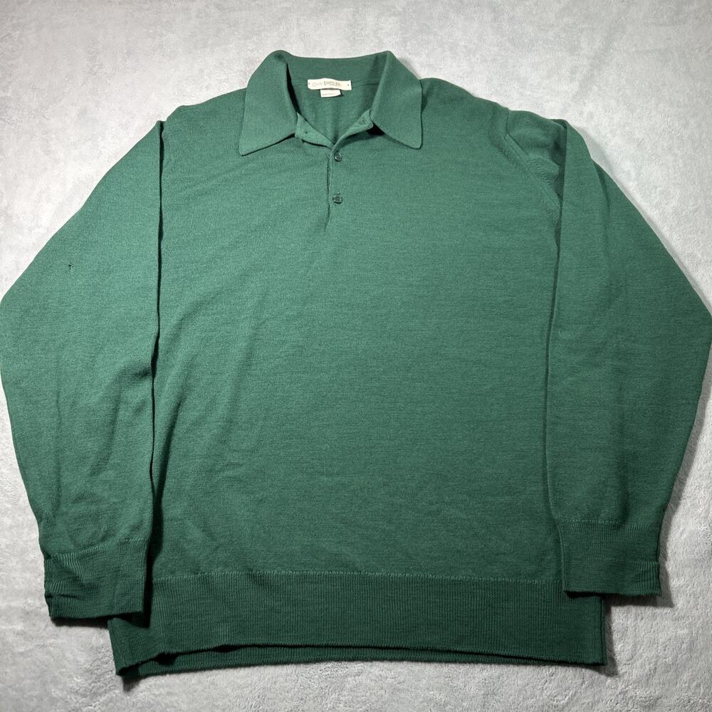 John Smedley Wool Polo Sweater Mens Large Wool Knit Qtr Button Up England Luxury